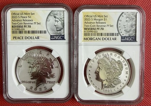 2023-S Reverse Proof $1 Morgan and Peace Dollar 2pc Set NGC PF70 FDI 100th Label
