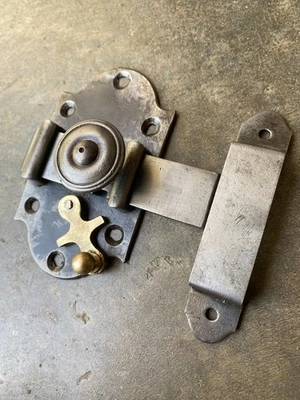 Ancien gros verrou en fer pour porte, serrure ferrure heurtoir penture - Photo 1/3