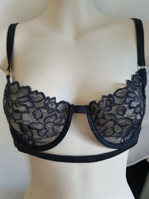 Stella McCartney Bra Black & Silver Silk Trim Lace Lux Lingerie Sexy 36C New