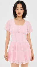Love Shack Fancy Size 10 Mirelle Dress Cherry Pink Cotton Ruffle Lace Mini $375