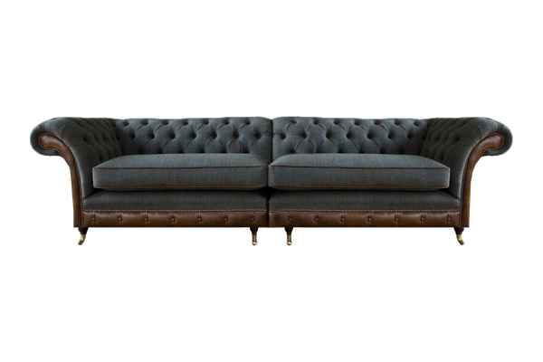 Grau-Braunes Chesterfield Textilsofa Designer Zweisitzer Wohnzimmer Couch-image