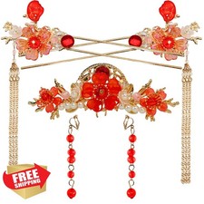 5PCS Flower Hairpin Pearl Rhinestone Crystal Metal Hair Combs for Women Girls