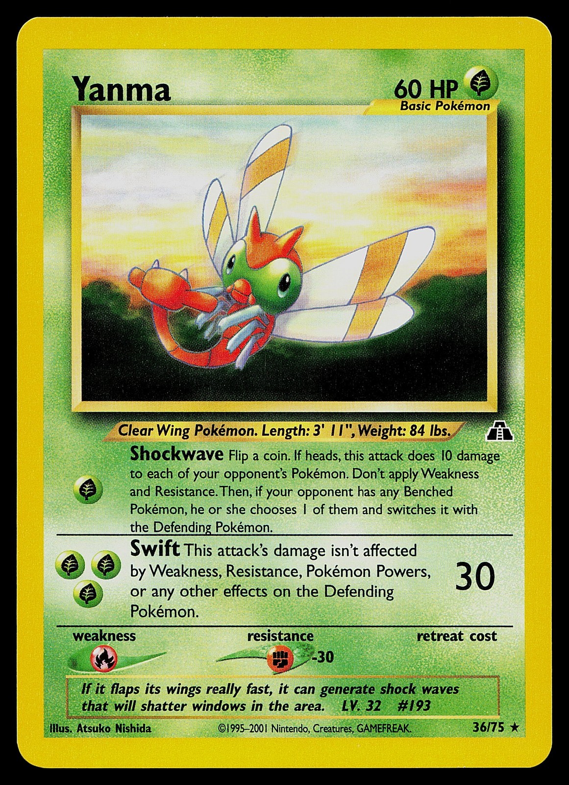 Pokemon Card - Yanma Neo Discovery 36/75 Rare