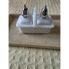 Vintage Milk Glass Salt and Pepper Shakers with Handled Caddy Quilted Pattern
