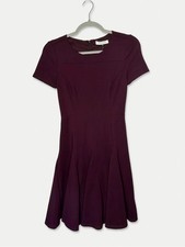 Halston Heritage XS Burgundy Fit Flare Ponte Dress Pleated Godet Hem