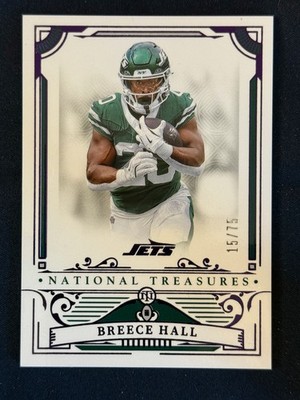 2025 Panini National Treasures Football Breece Hall Purple /75 New York Jets