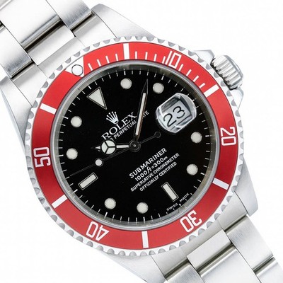 Rolex Submariner Date 16610 Mens Steel Black Dial Red Insert