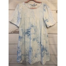 Old Navy Womens Small Blue White Tie Dye Cotton Babydoll Mini Dress Puff Sleeve