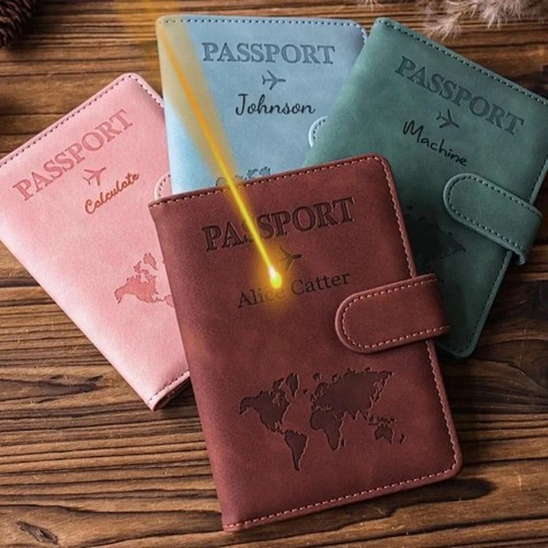 Personalised Engraved Passport Cover Name Monogram Travel Wallet Holder Gift