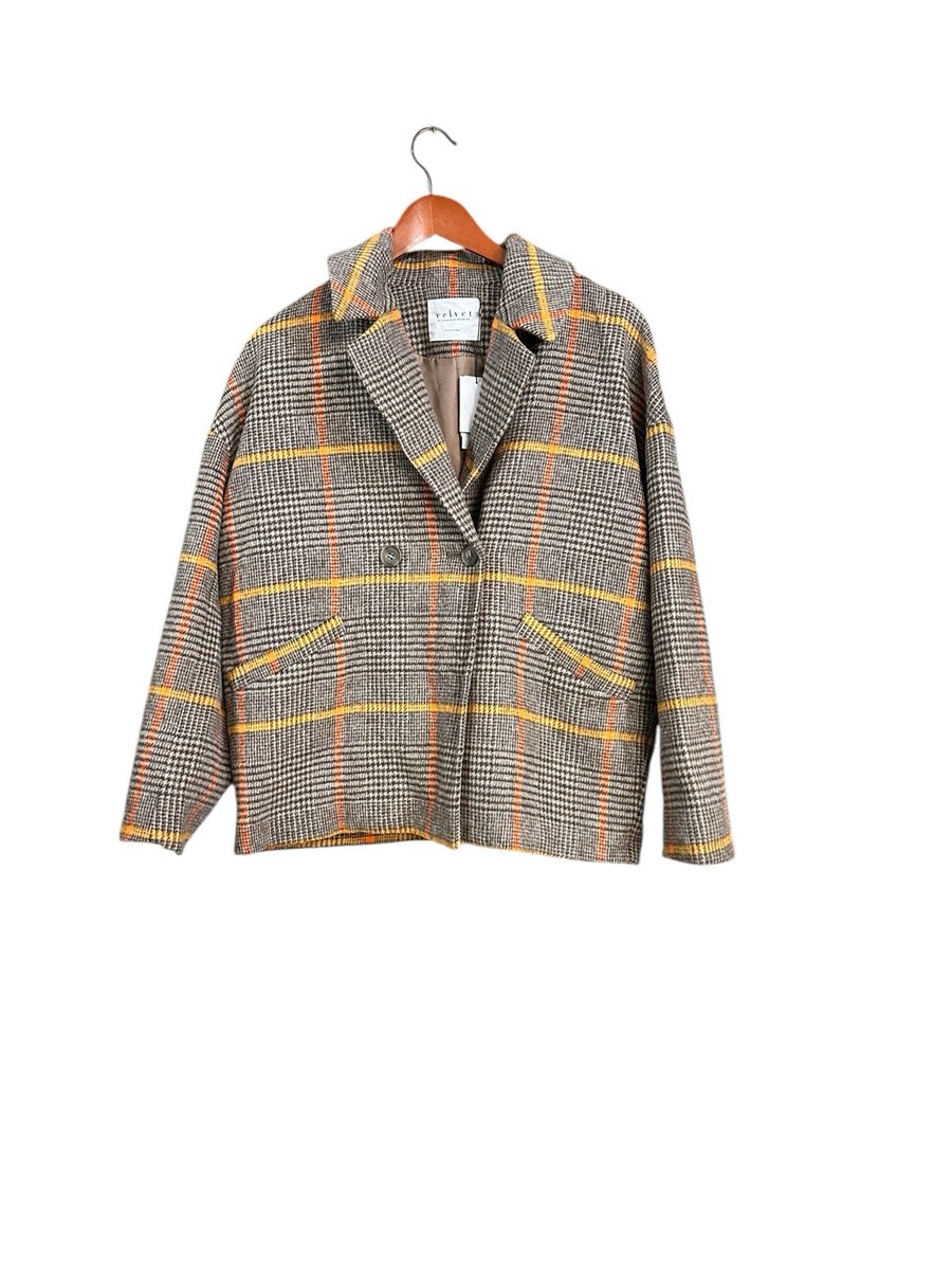 Velvet Collar Velvet Plaid Coat Plaid Blazer With Velvet Collar
