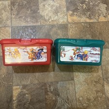 2Vintage Huggies Container Wipes Green/red Winnie The Pooh Snow Scene Empty HTF