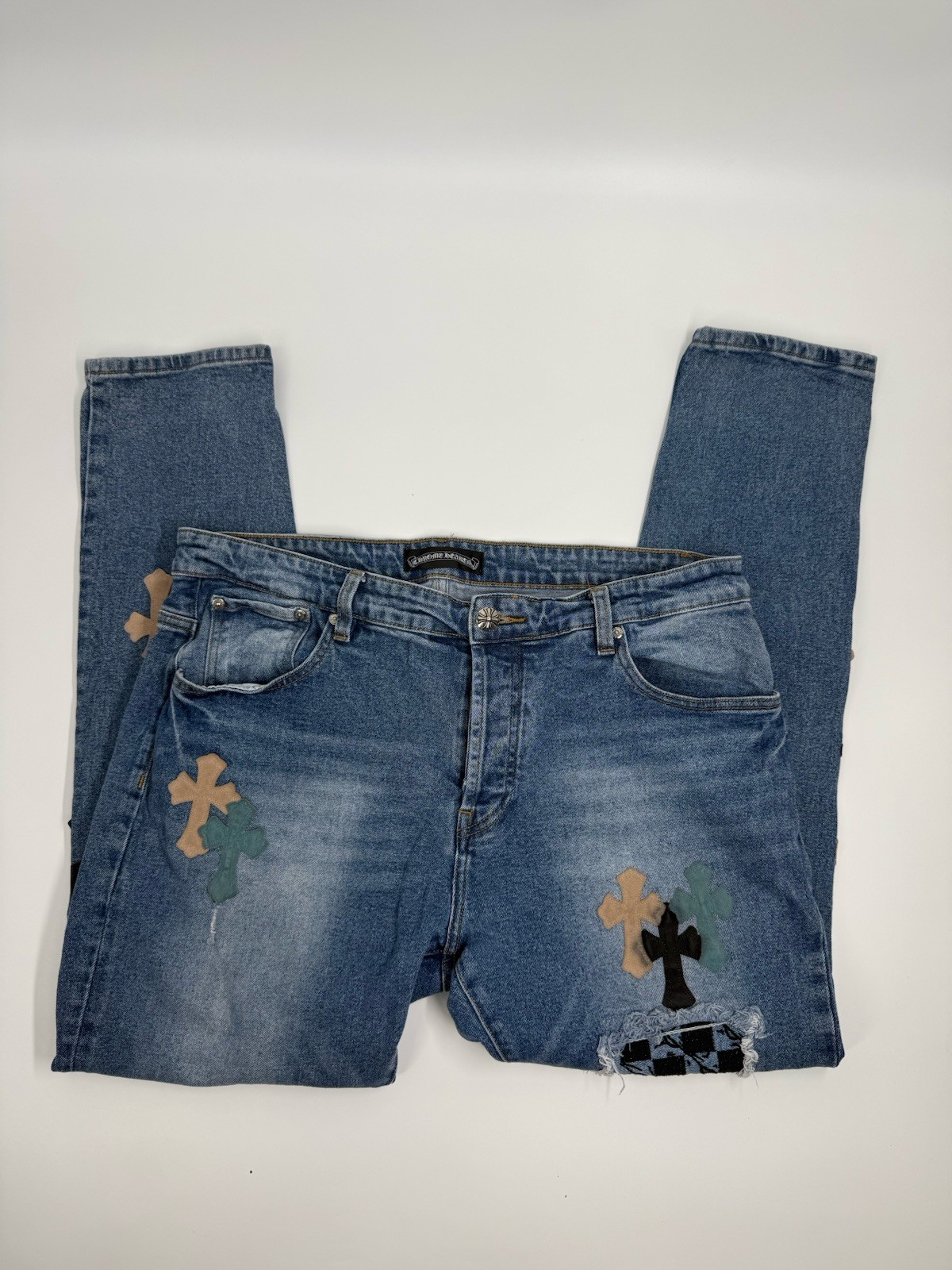 Chrome Hearts Inspired Cross Patch Blue Denim Jeans 36x30 thumbnail 3