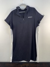 DKNY Sport Dress Black White Logo 1/4 Zip Stretch T Shirt Dress Size L