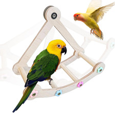 Bird Stand Perch,Interactive Rocking Parakeet Perch, Wooden Exercise Wheel Cocka