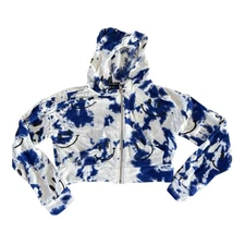 FBZ Tween Girls Crop Jacket White Blue Tie Dye Hooded Sweatshirt Size Small