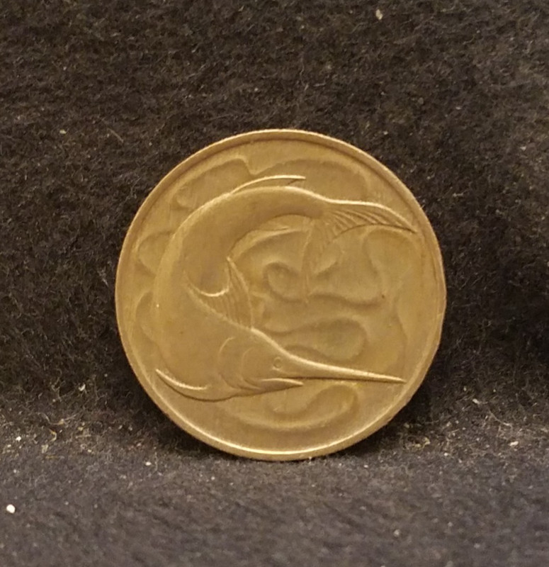 1967 Singapore 20 cents, first independent coinage, Swordfish, KM-4 (SI2)