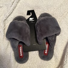 New Sorel Women's Mail Run Slipper Size 8 Super Soft Faux Fur Grey