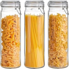 60Oz Airtight Glass Jars Set of 3 with Lids Food Storage Jar round - Tall Spaghe