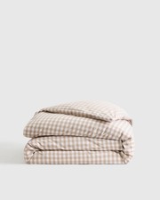 NEW Quince Organic Percale Cotton Cafe Gingham Duvet Cover King/Calking 104