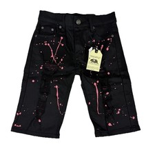 Trestles Supply Co Jean Shorts Boys Sz 10 Black Paint Splatter Denim Distressed