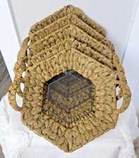 Woven Wall Hanging Baskets with Metal Insert. Lot of 5.