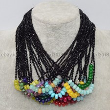 3mm Black Spinel 5x8mm Faceted Multicolor Rondelle Gems Beads Necklace 18''
