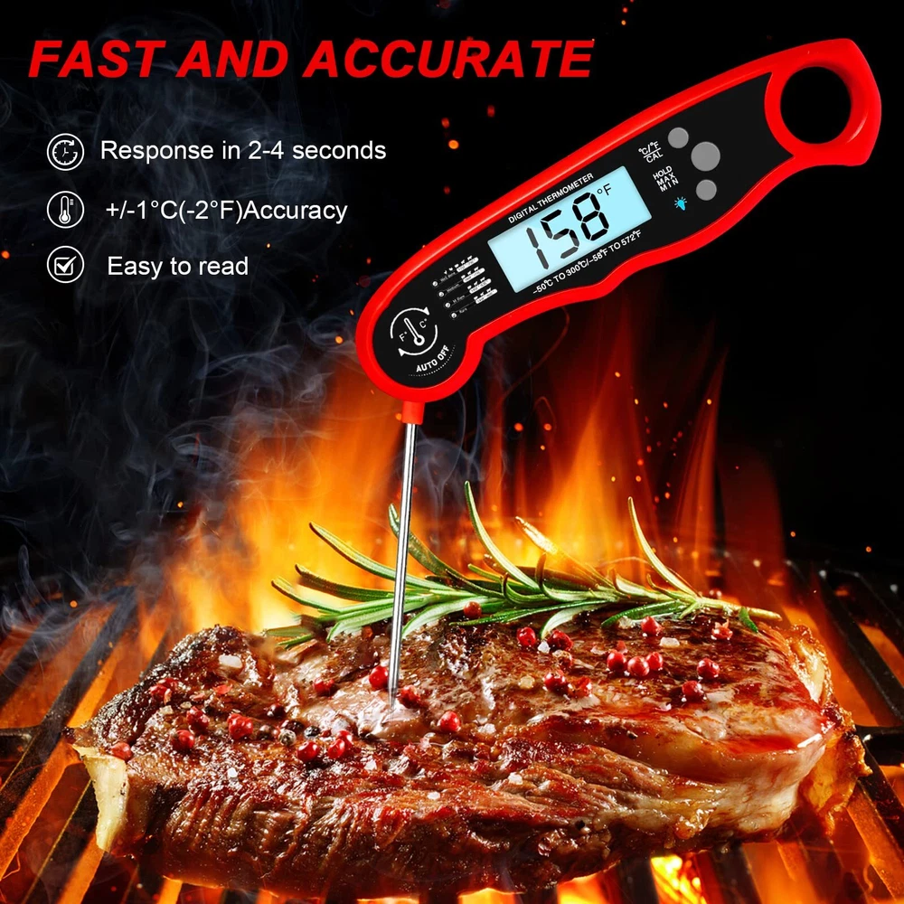 Meat Thermometer Digital for Cooking and Grilling, Collapsible Probe, with Ma...