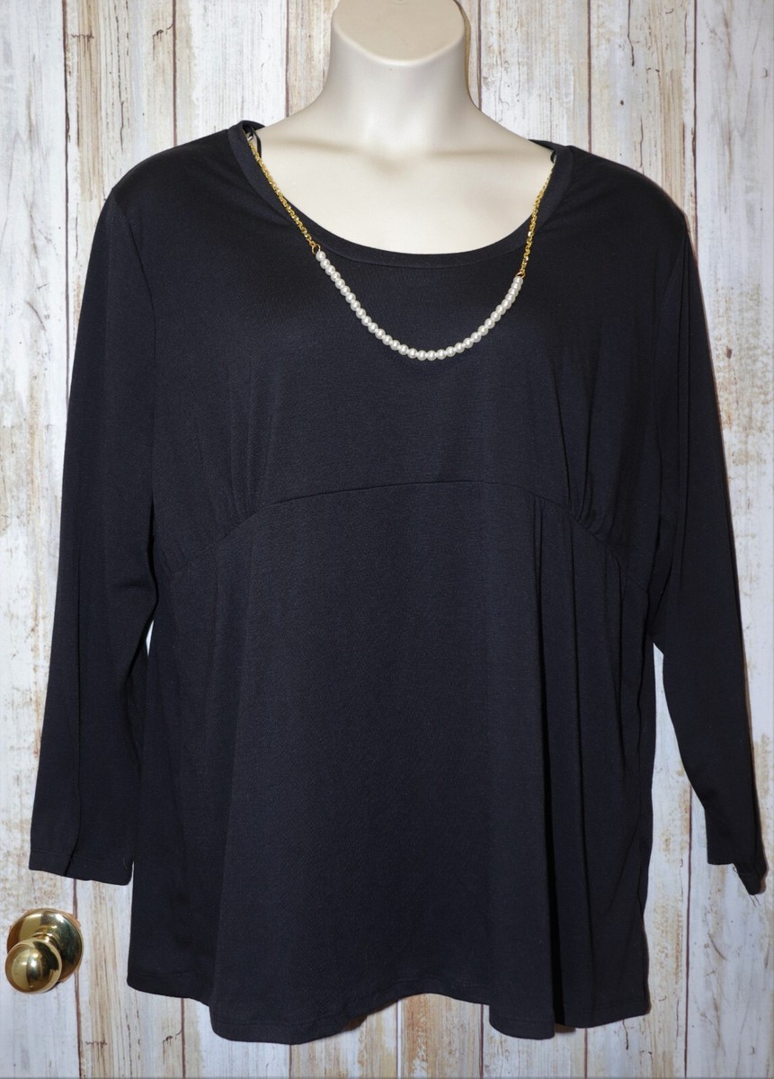 zena❤︎ Womens Black Zena Necklace Accent Long Sleeve Shirt Size 22 24