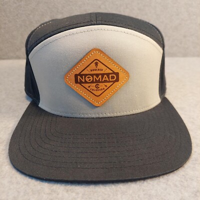 Nomad Trucker Hat Boulder CO Navy Gray Adjustable Cap Get Lost Leather Patch