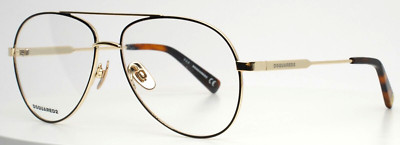 DSQUARED 2 DQ5355 032 Black Gold Mens Aviator Full Rim Eyeglasses 57-14-140 B:50