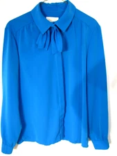Pendelton Country Sophisticates Royal Blue Removable Tie Neck Blouse . Sz 14