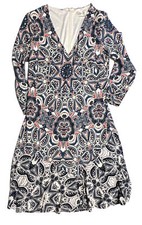 NWT Eliza J Blue Pink Floral Paisley 3/4 Sleeve Ruffle Hem V Neck Dress Size 6