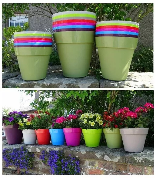 26cm Colorful Round Planters Trends Pot Plastic Garden Plant Flower Outdoor Lawn