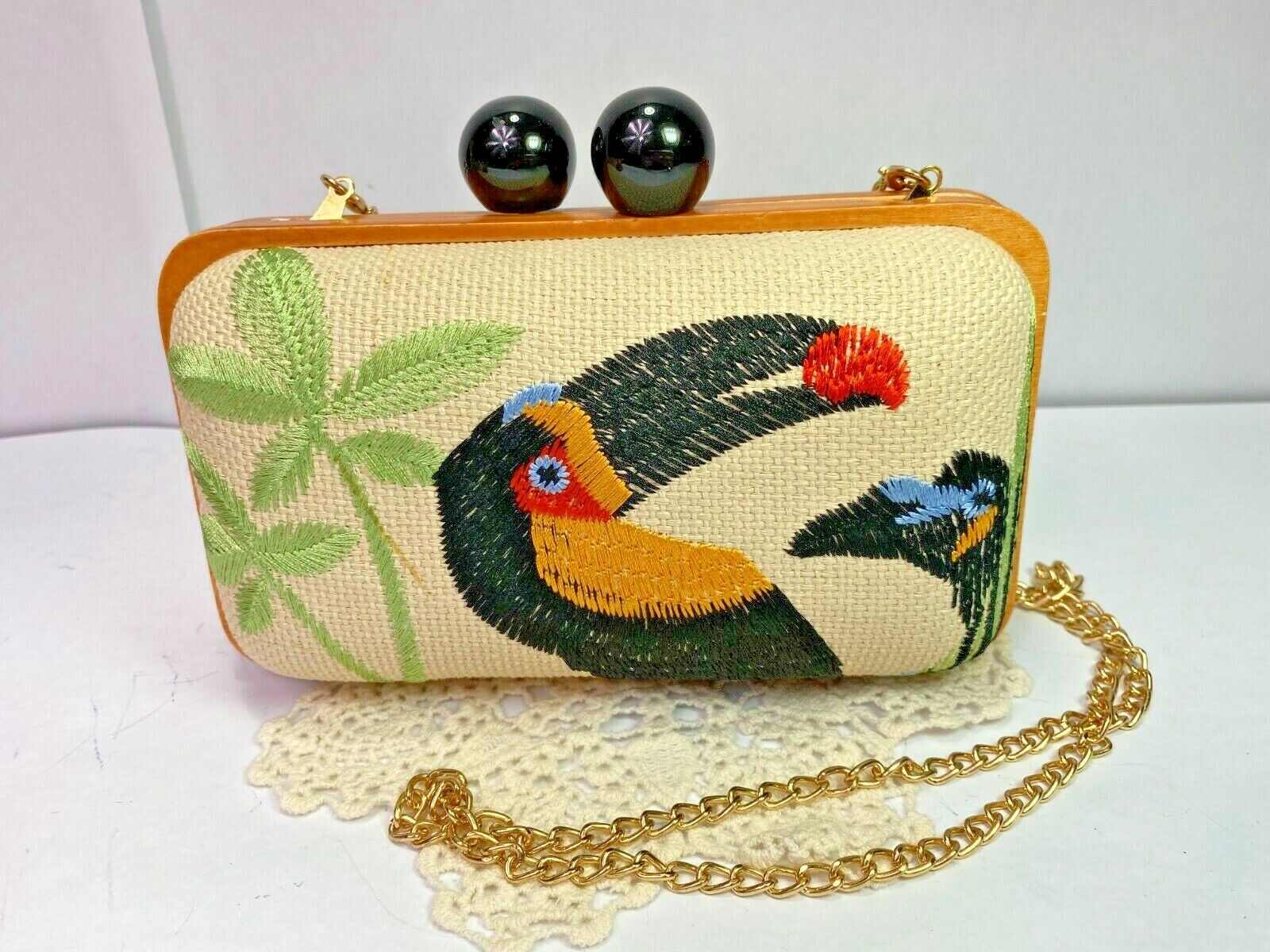 Clutch purse gold chain and store Toucan one on bird Columbus Mall side stitched