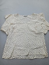 Madewell Women's Blouse Size M Cream Black Polka Dot Short Sleeve Lightweight