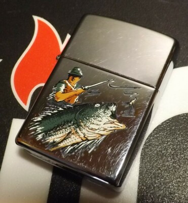 Zippo Vintage Fisherman & Largemouth Bass 2000 Chrome Used NO Box  Hard to Find