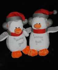 Lot De 2 🍀Peluche Doudou Pingouin FRANCOISE SAGET Joyeux Noel Bonnet Rouge TTBE