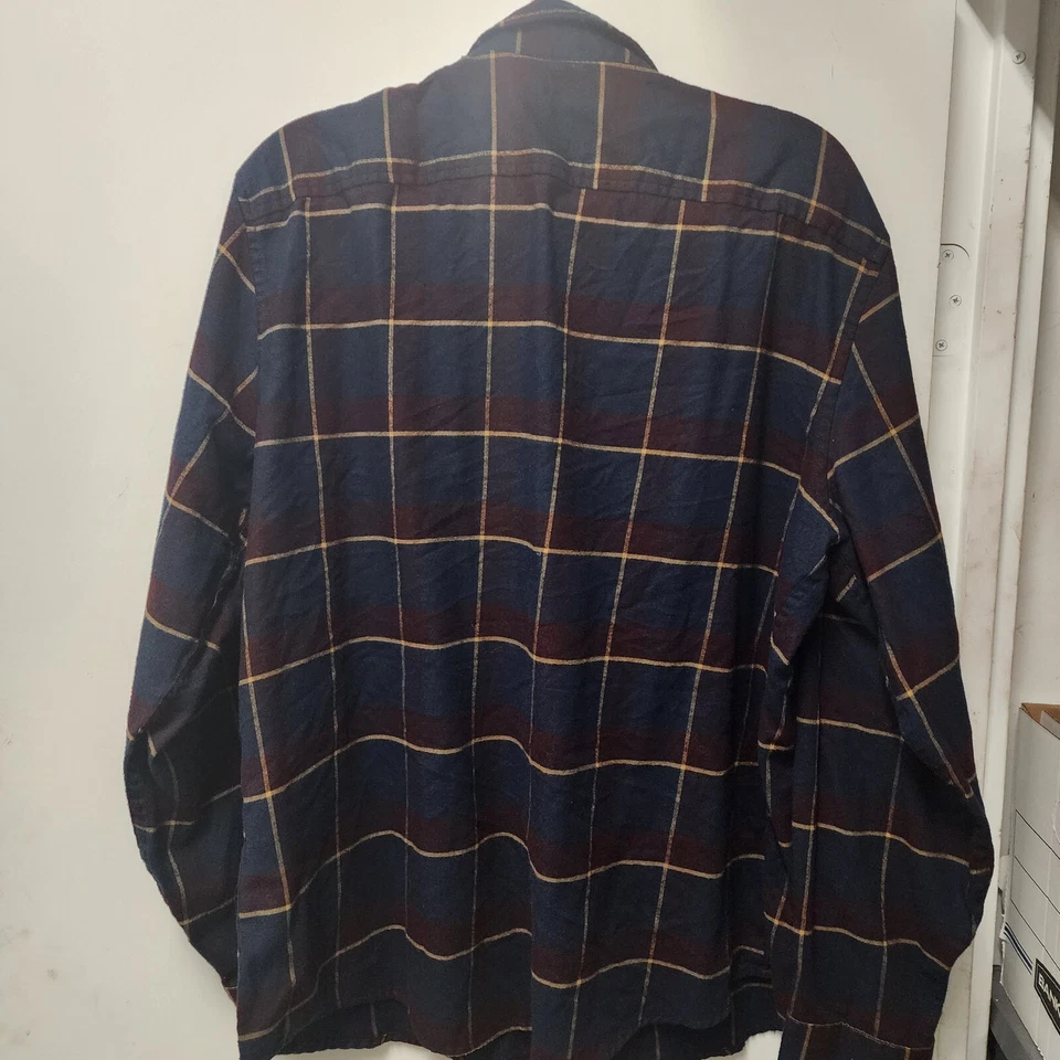 Camisa de vestir Perry Ellis para hombre XL manga larga marrón, azul, amarillo a cuadros Foto 4 de 4