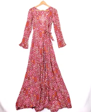 Tigerlily Womens Maxi Wrap Dress Size 6 Bouquet Floral Garnet Long Sleeve