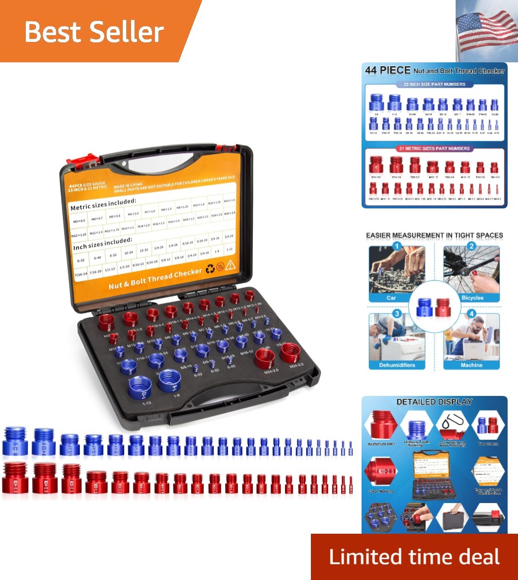 44pcs Nut and Bolt Thread Checker Standard and Metric Set Thread Identifier S...
