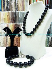 8/10/12/14mm Black South Sea Shell Pearl Necklace Bracelet Earrings Jewelry Set