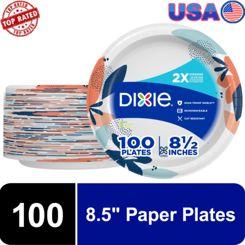 Bulk 100 Count Disposable Paper Plates 8.5 Inch Microwave Safe Soak Proof New