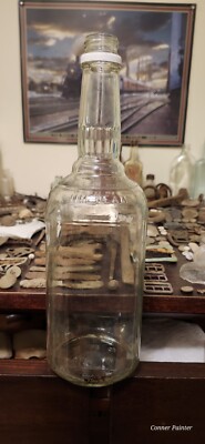 Vintage Embossed 1983 One Liter Jim Beam Kentucky Whiskey Bottle. Man Cave Decor