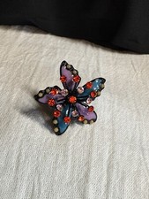 Enamel Flower Ring Blue/Orange/Purple With Rhinestones