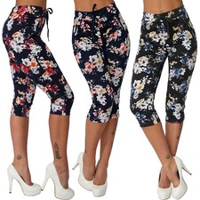 Pantalón Capri 3/4 Flores Mujer Cremallera Corta Colorido Verano Bermudas Shorts 7108