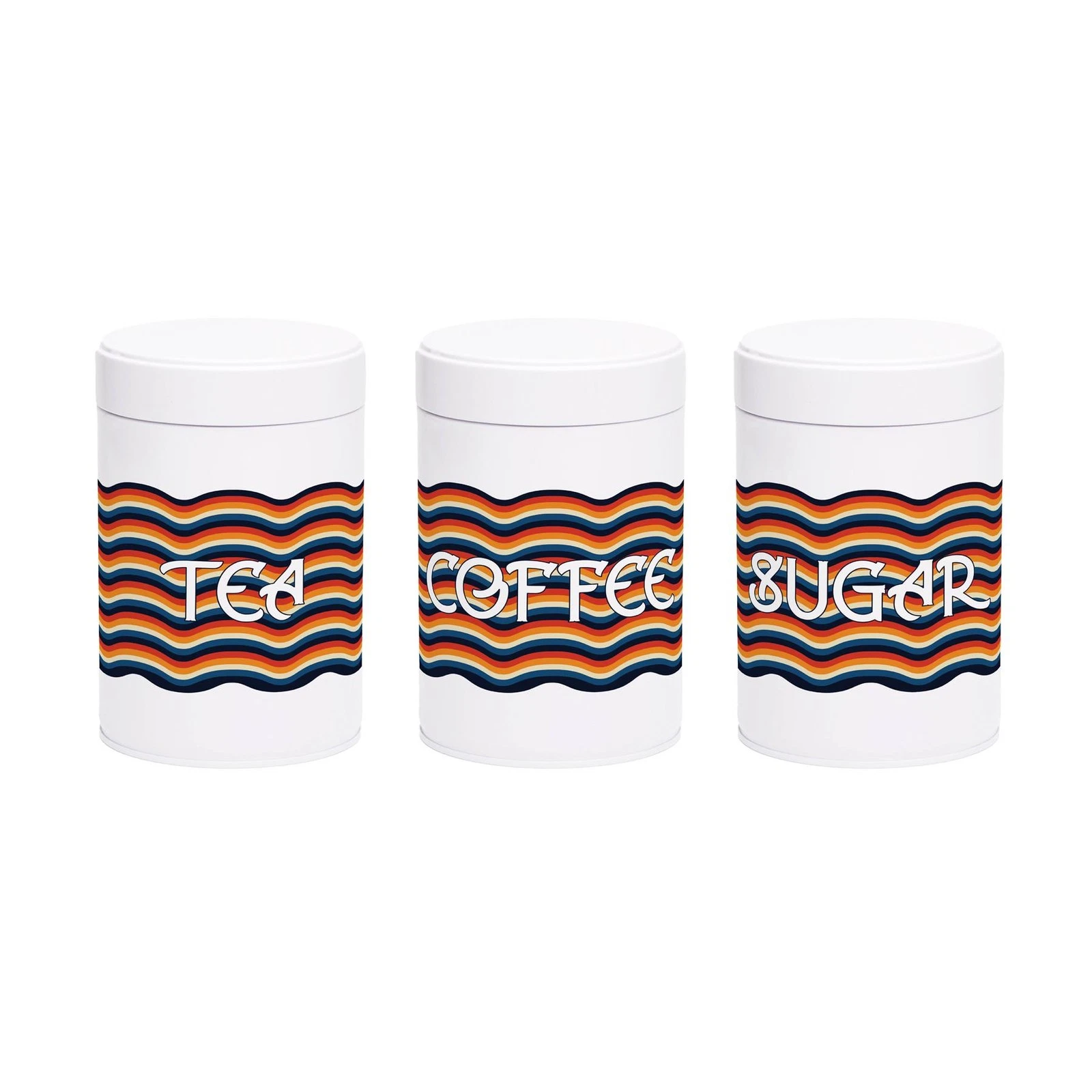 Retro Wave Tea, Coffee & Sugar Canisters - Metal Kitchen Storage Gifts