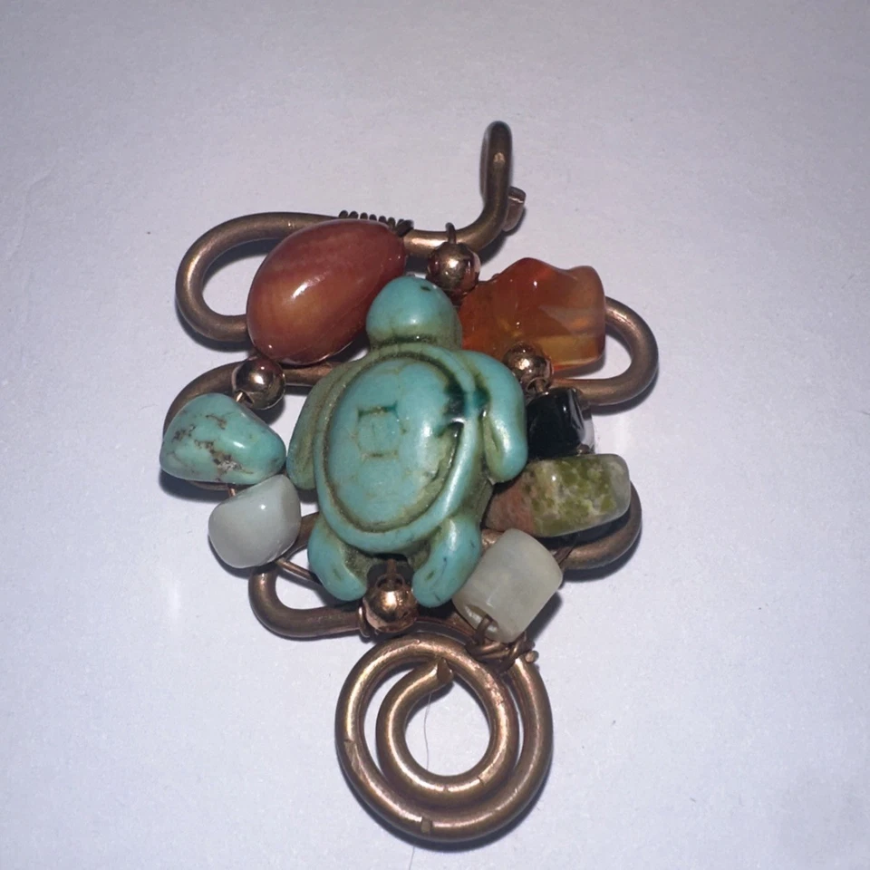 Joyería colgante tortuga alambre cobre cobre hecho a mano étnica turquesa  Foto 2 de 4