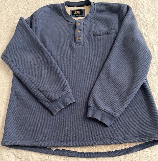Lee Blue Sherpa Lined Thermal Henley Sweater Adult X-Large Heavyweight Pullover