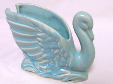 VINTAGE NELSON MCCOY POTTERY SWAN PLANTER AQUA MATTE 6