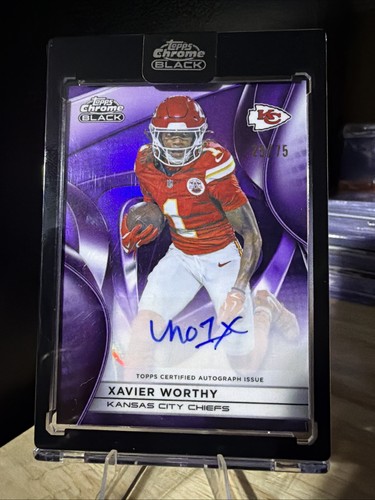 2025 Topps Chrome Black Xavier Worthy 25/75 Purple Refractor Encased Auto Chiefs